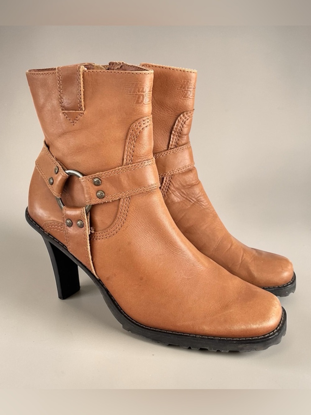 Vintage Harley Davidson Tan Leather Heeled Boots